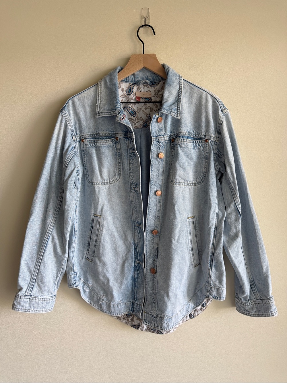 Anthropologie Pilcro Drapey Denim Shirt Jacket Small Light Wash Oversized - Picture 3 of 16
